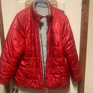 Red Puffer Jacket with Gray Lining